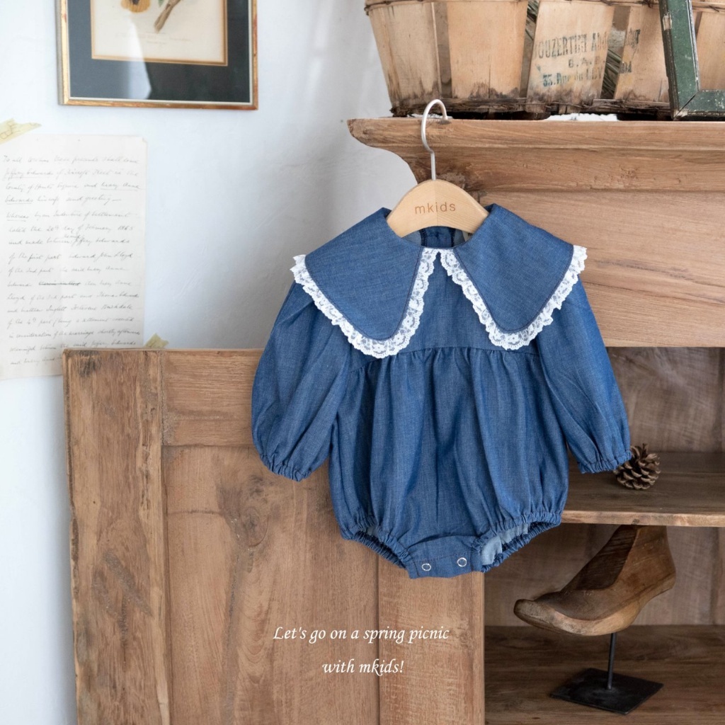 正韓春Mkids 牛仔大翻領包屁衣