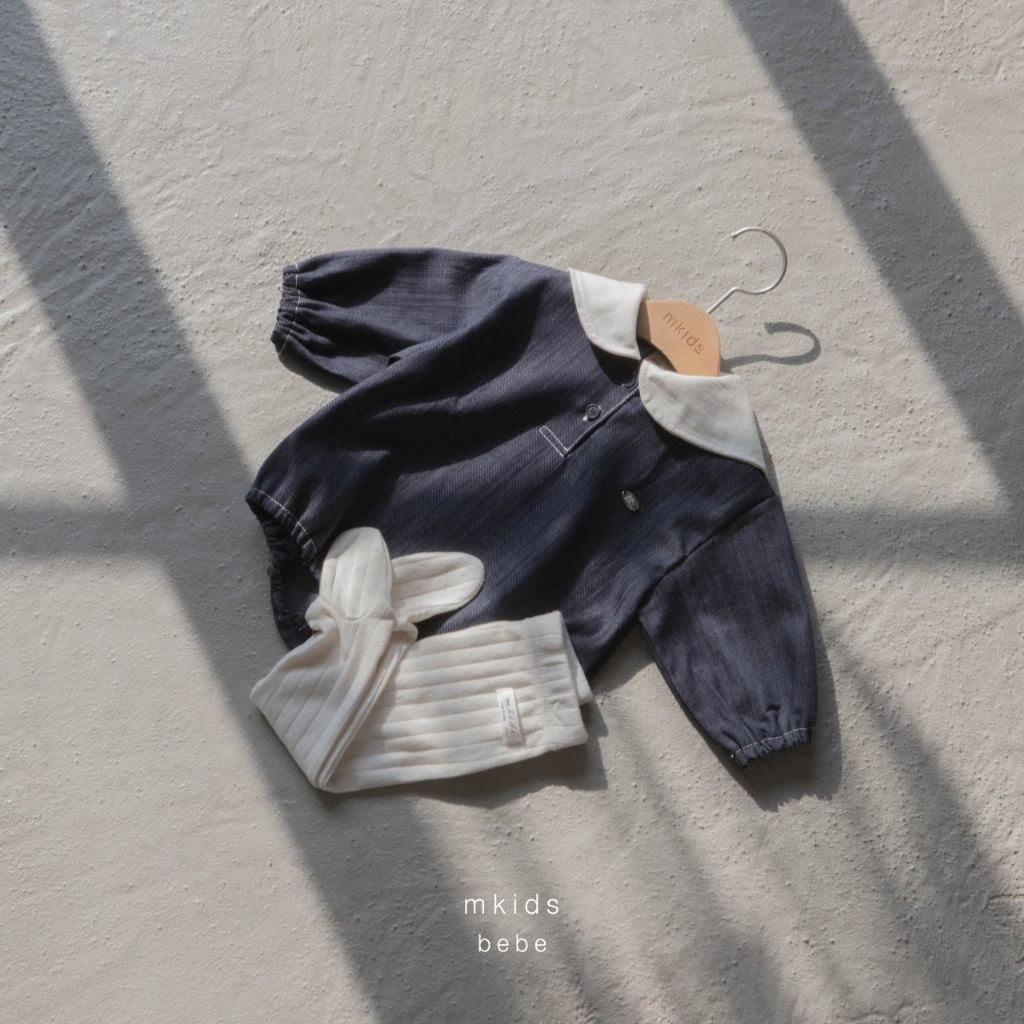正韓春Mkids 小領邊深藍牛仔包屁衣