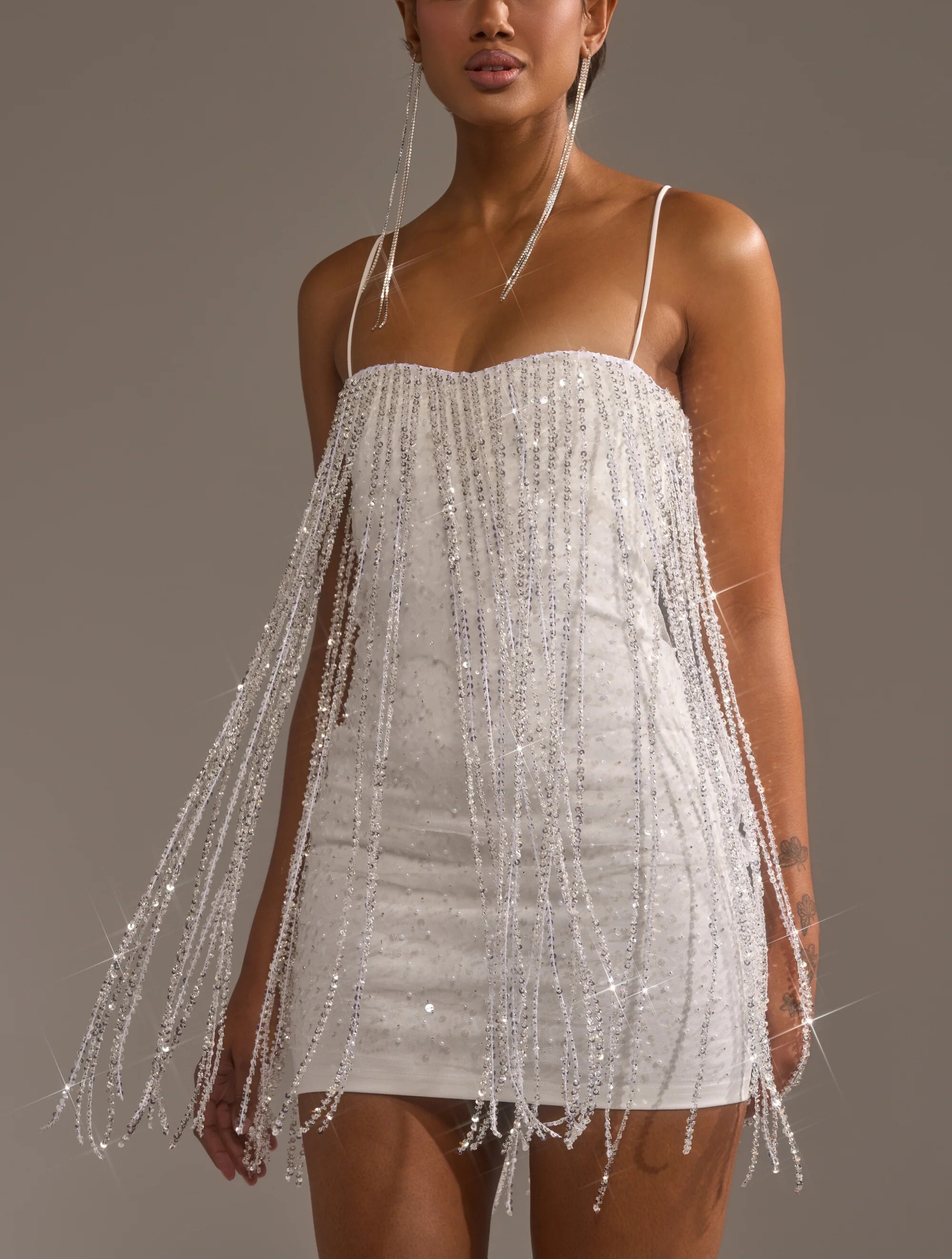 White Love白色奢華亮片縫珠流蘇Dress