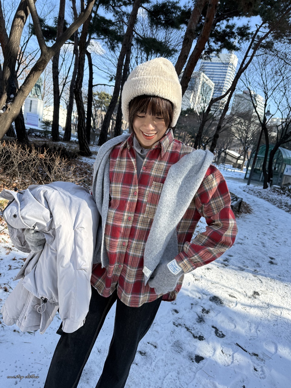 正韓混搭紅格紋襯衫