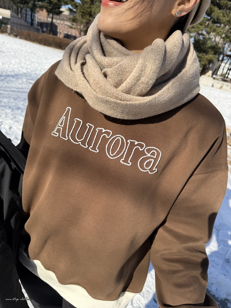 正韓Aurora字母配色上衣 (咖)