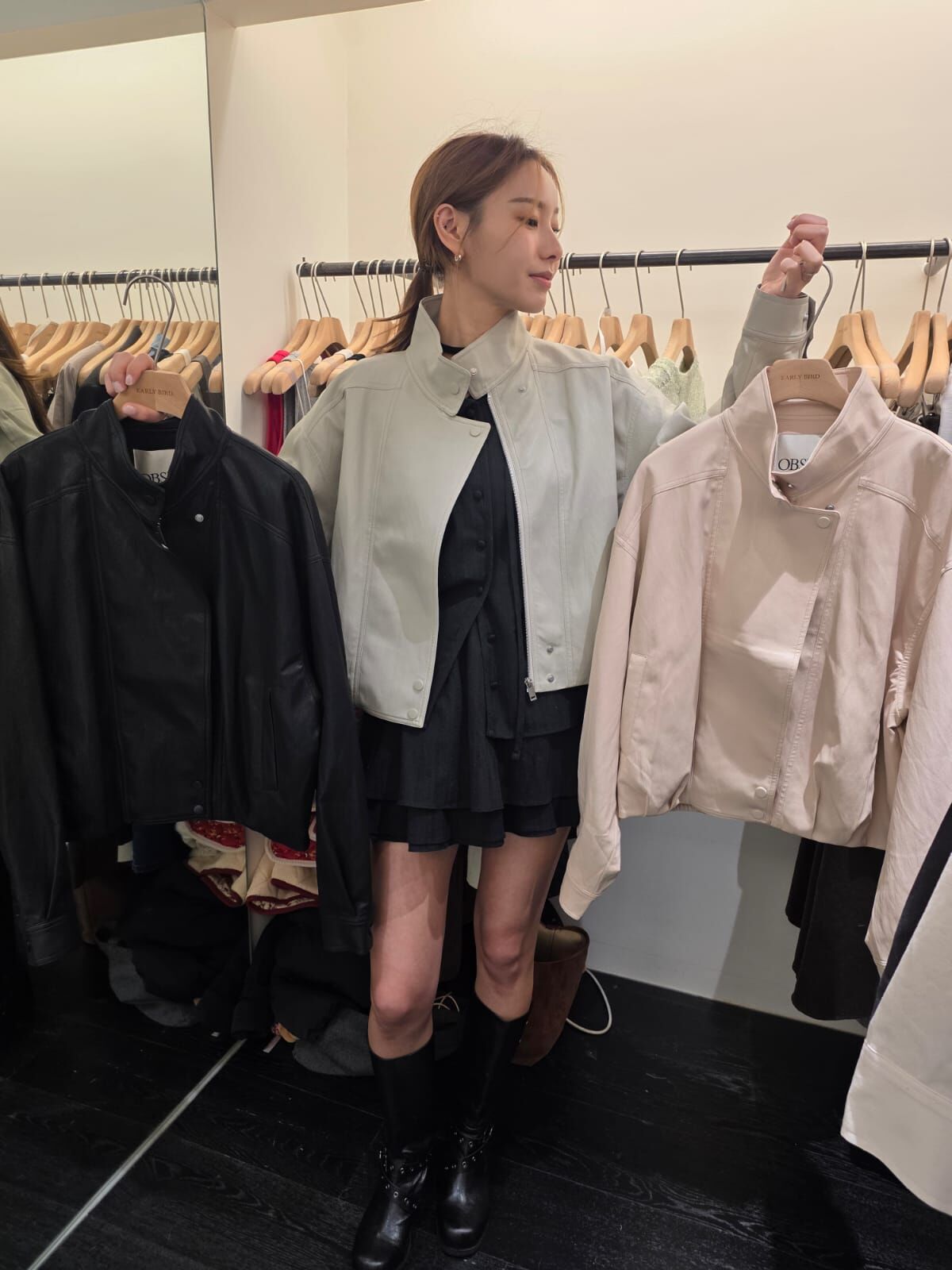 OB5418 小立領啪鈕扣皮外套 *特價* (優惠碼同充值購物金不適用)