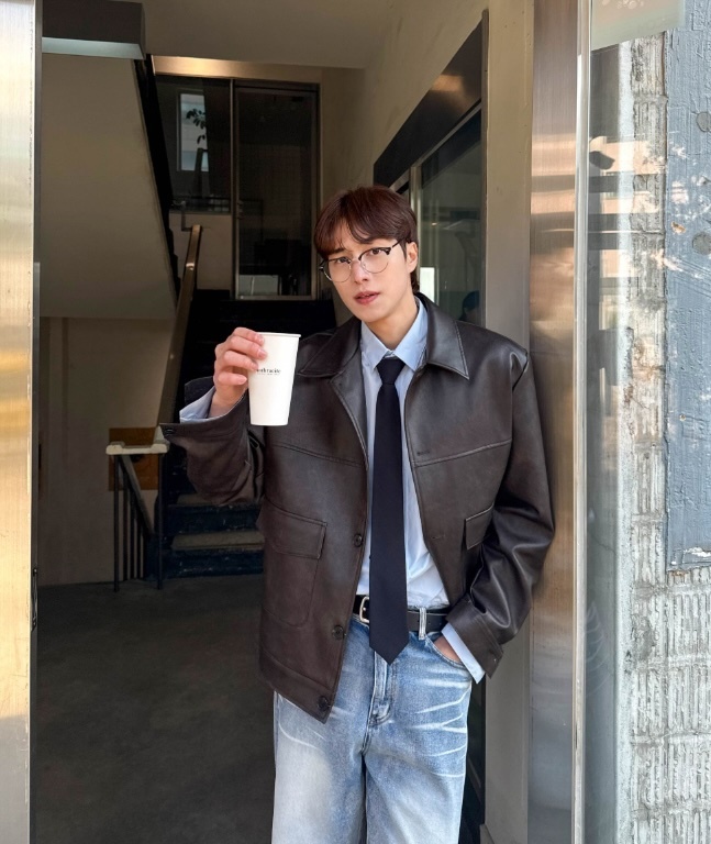 韓系簡約質感皮質襯衫外套