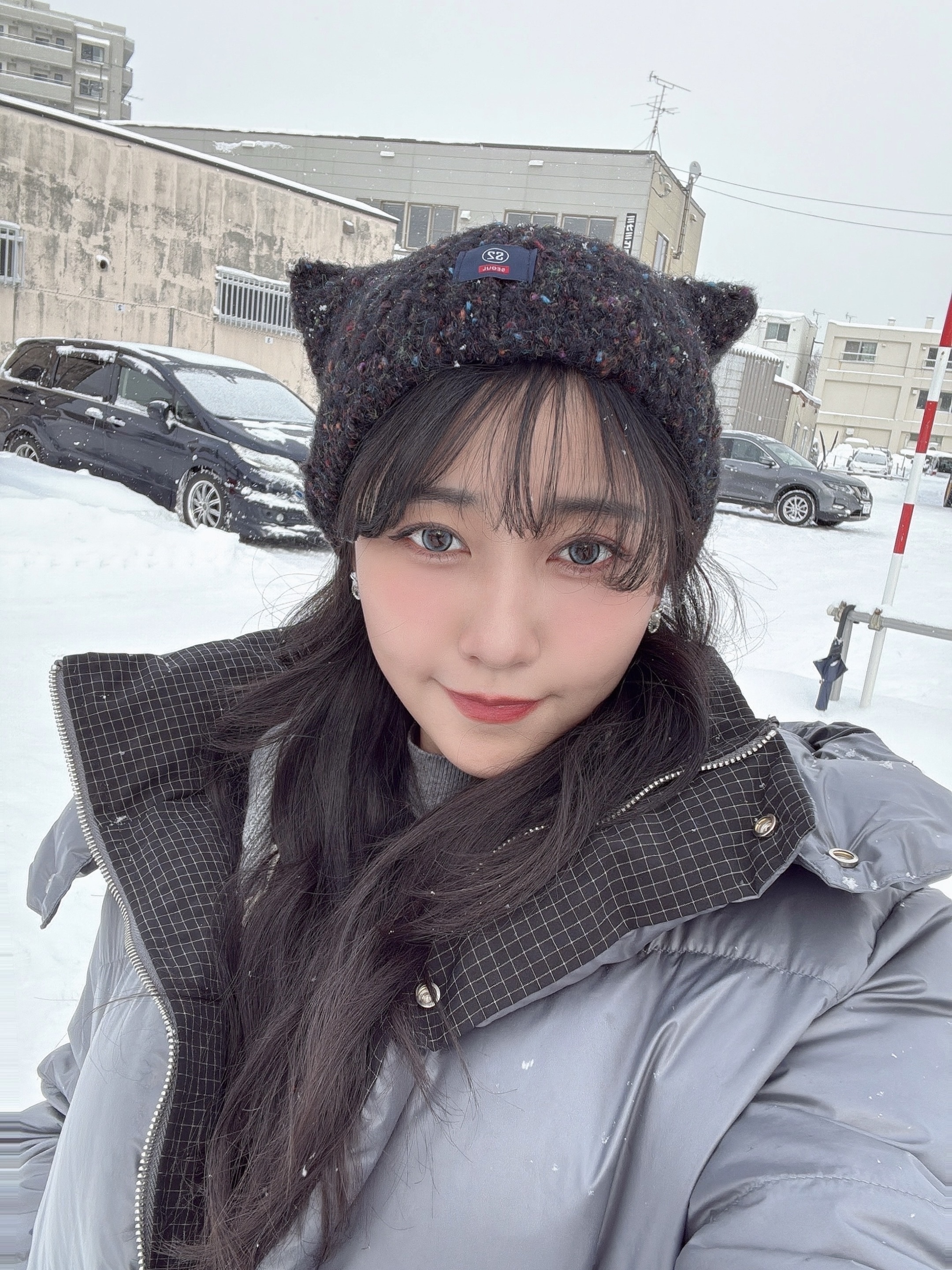 25A301 彩色點點針織貓耳毛帽