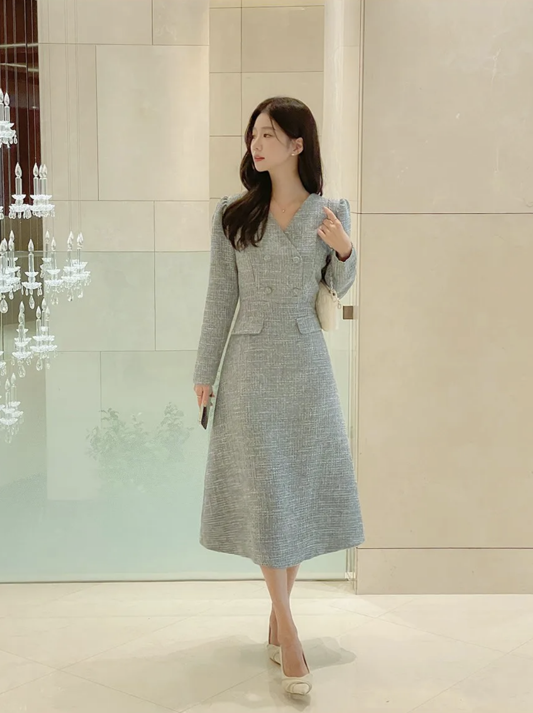 Pauline V領羊毛A字洋裝 [ 2色 / Free ]