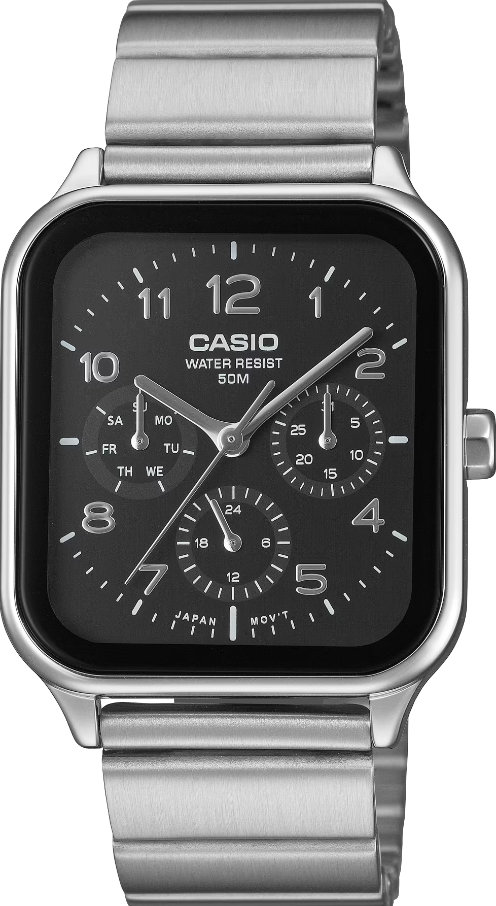 萬年鐘錶 - CASIO 卡西歐  復古方形三眼黑色面盤中性男女錶 MTP-M306D-1A 錶徑34MM