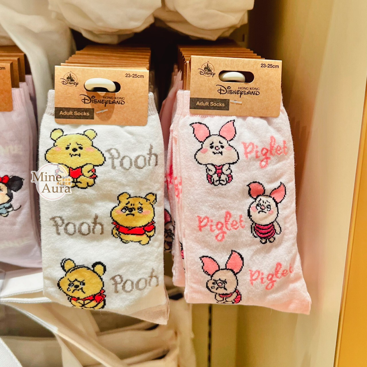 Q版 哭哭臉 小熊維尼 Winnie the Pooh 小豬 皮傑 piglet 圖案 成人襪 襪子 -香港迪士尼樂園