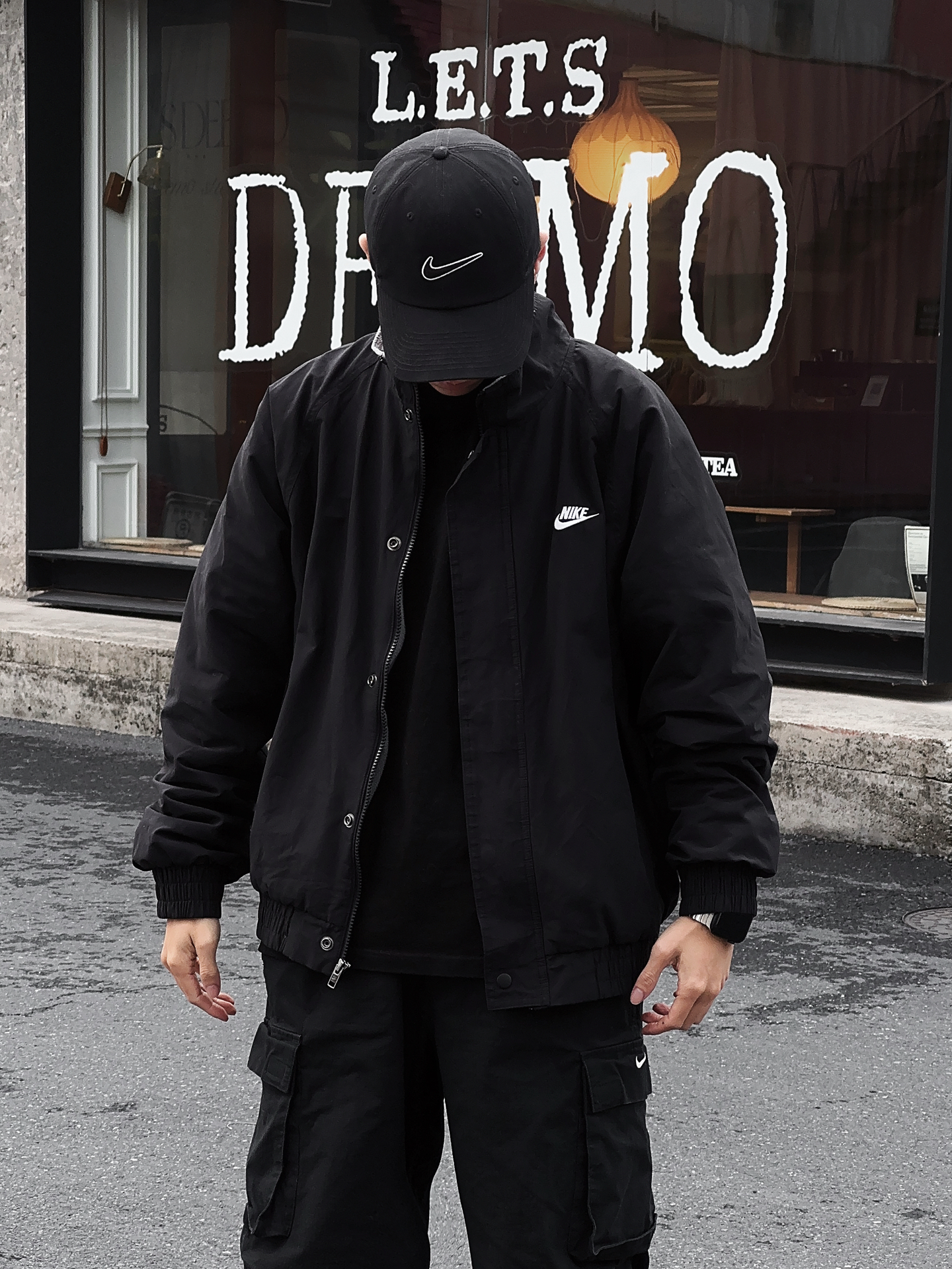 代購-Nike Club Futura 立領防風夾克寬鬆外套男款黑色FZ0657-010