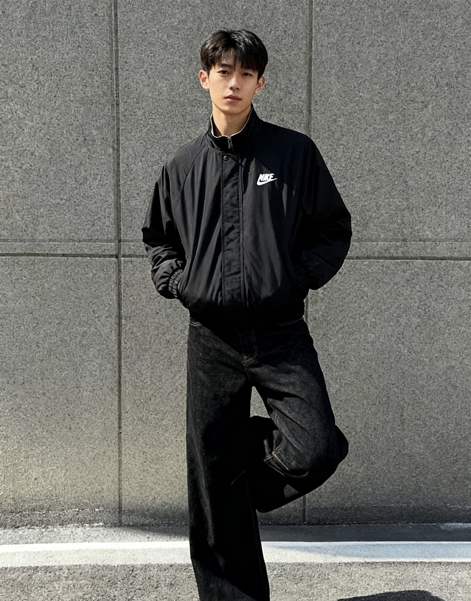 代購-Nike Club Futura 立領防風夾克 寬鬆 外套 男款 黑色 FZ0657-010