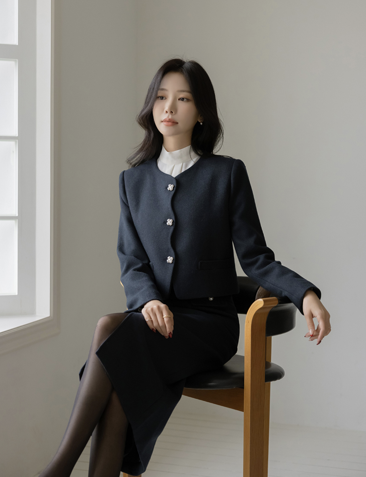 Quintia 圓領波浪珠釦套裝外套 [ 3色 / S,M ]