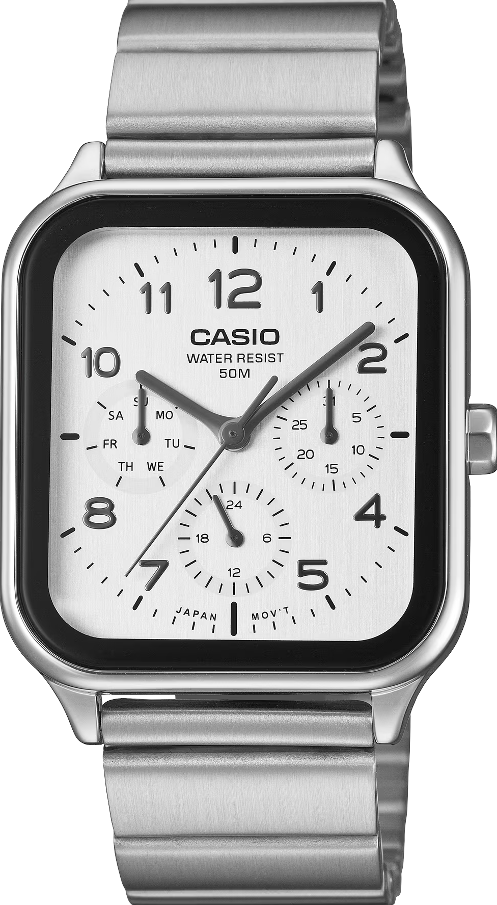 萬年鐘錶 - CASIO 卡西歐  復古方形三眼白色面盤中性男女錶 MTP-M306D-7A 錶徑34MM