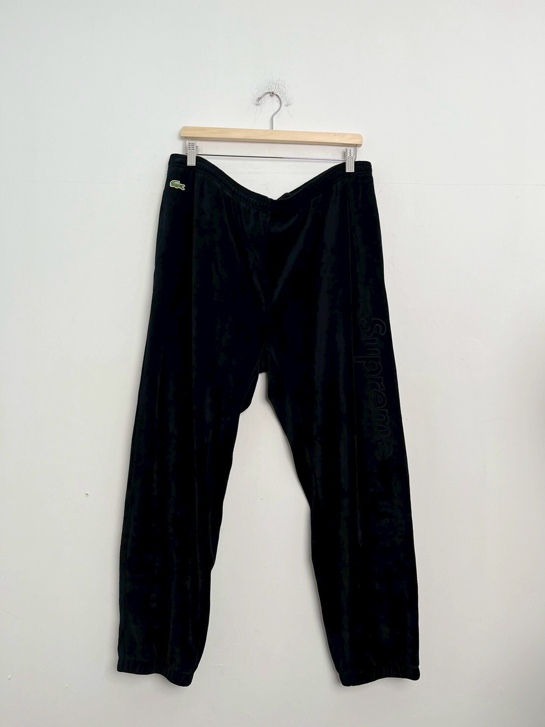 SUPREME X LACOSTE 17SS  VELOUR TRACK PANT BLACK SIZE XL