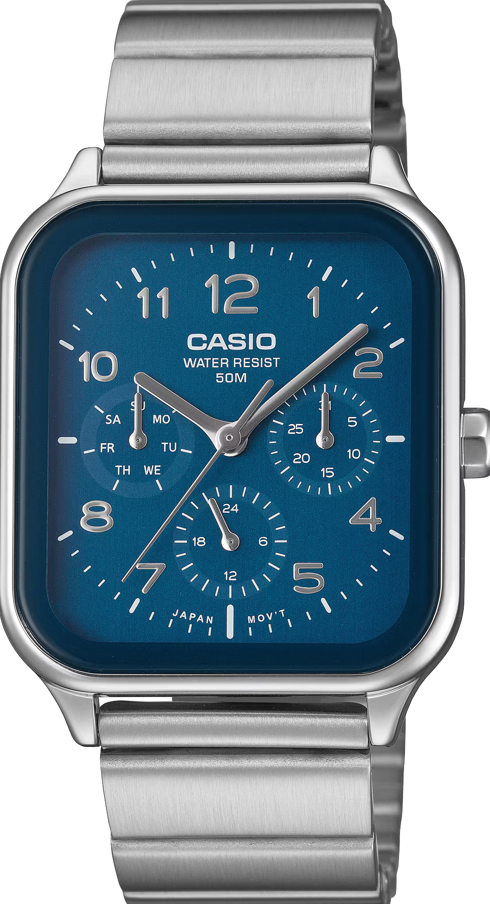 萬年鐘錶 - CASIO 卡西歐  復古方形三眼藍色面盤中性男女錶  MTP-M306D-2A 錶徑34MM