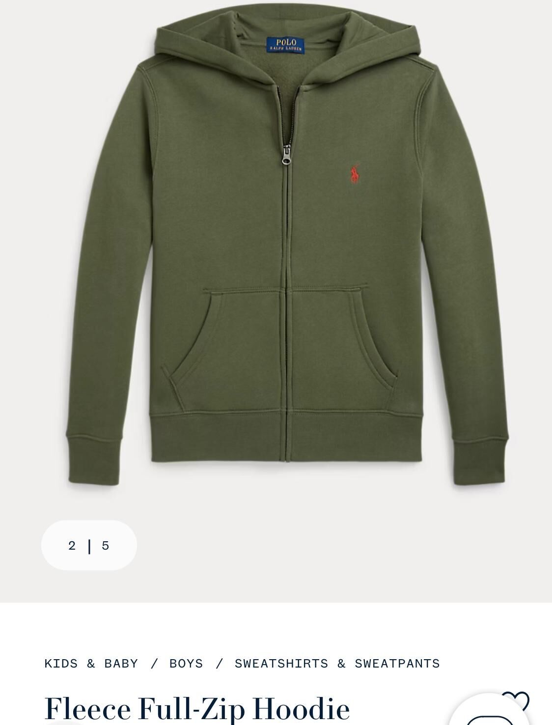 (現貨) 100%官方直送正貨 Polo Ralph Lauren Fleece Full zip Hoodie (Mint Olive) Boy 8-20 Size L