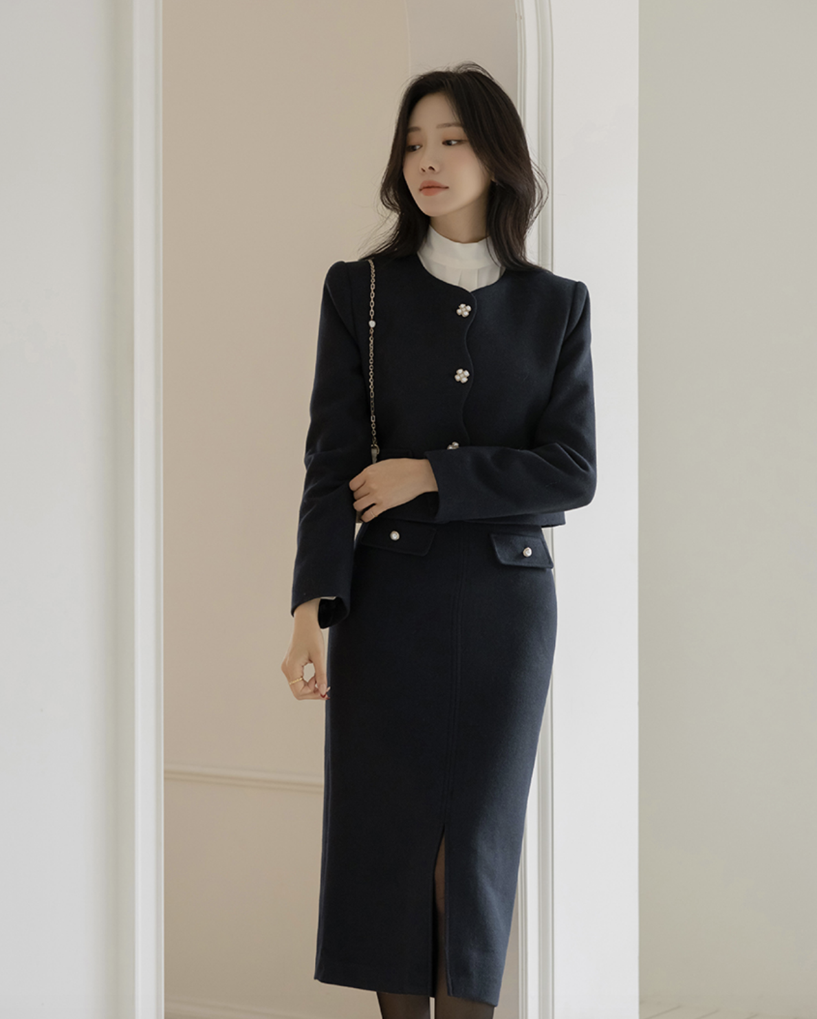 Quintia 中線開衩套裝長裙 [ 3色 / S,M ]