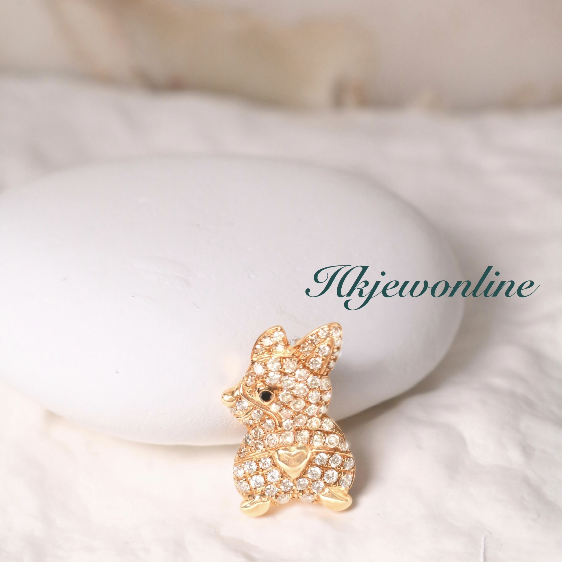 18K Rose Gold Corgi / Poodle Diamond Pendant (Necklace Not Included)