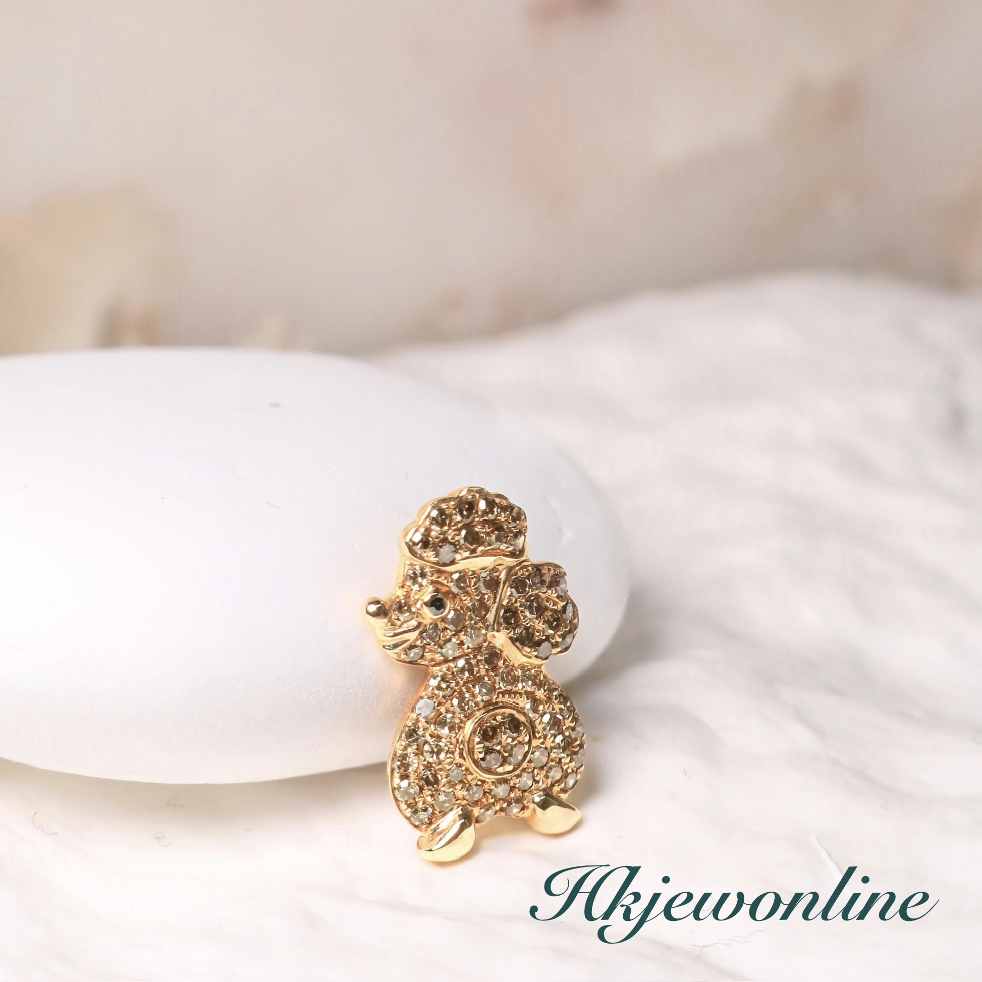 18K Rose Gold Corgi / Poodle Diamond Pendant (Necklace Not Included)