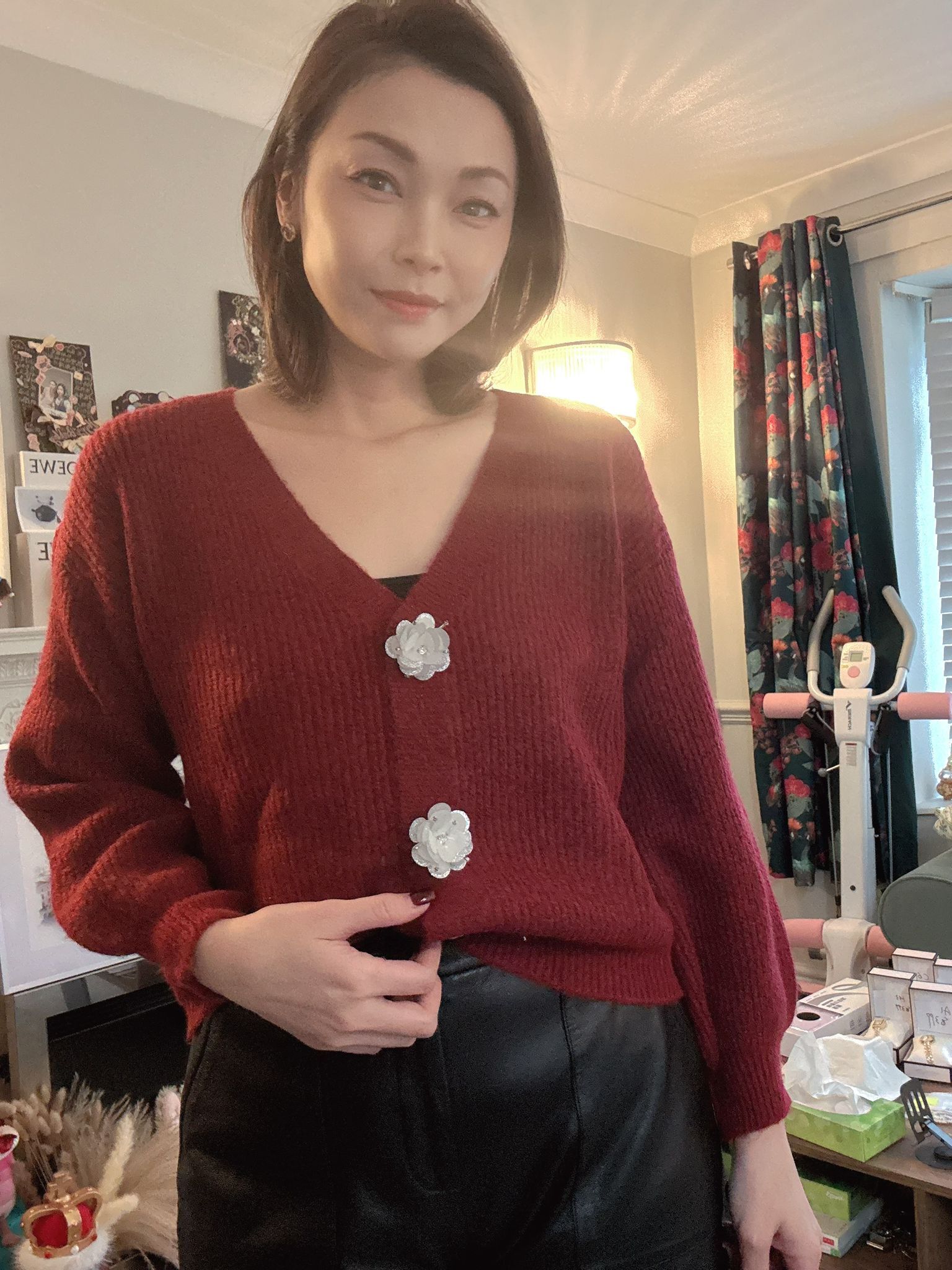 英國代購 (獨立訂單)-WILD FLOWER Wine Flower Decal Knit Cardigan 🎄🎄香港現貨🎄🎄