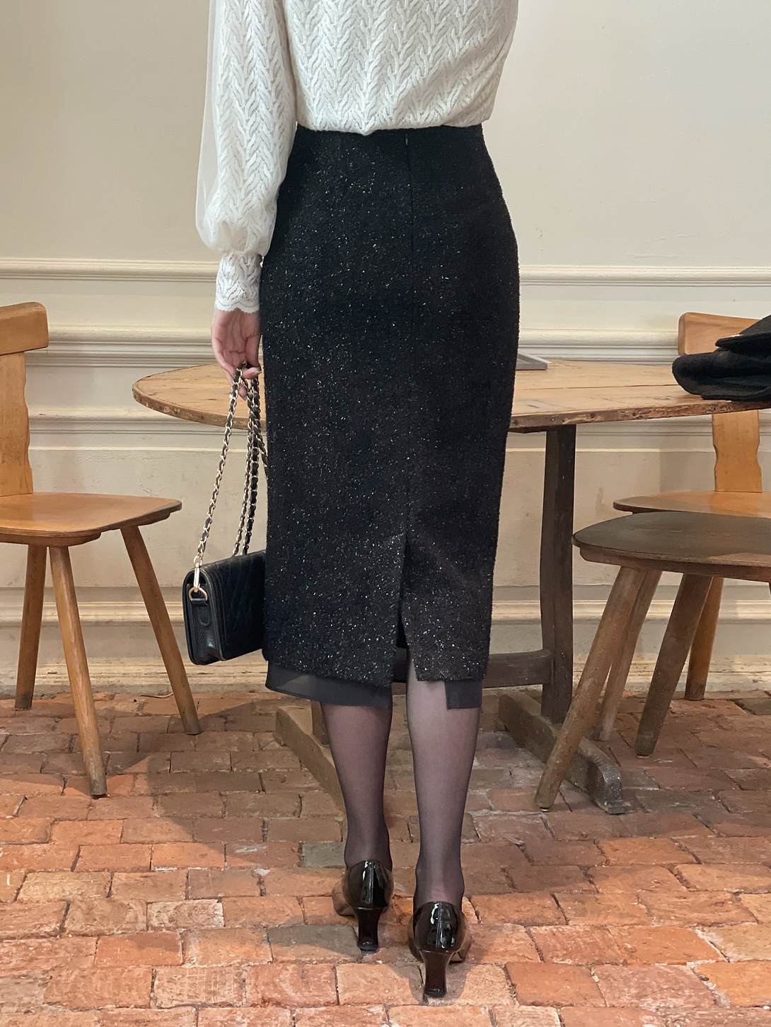 Ruth Tweed Layered Tulle Wool Long Skirt [ 2 colors / S,M ]