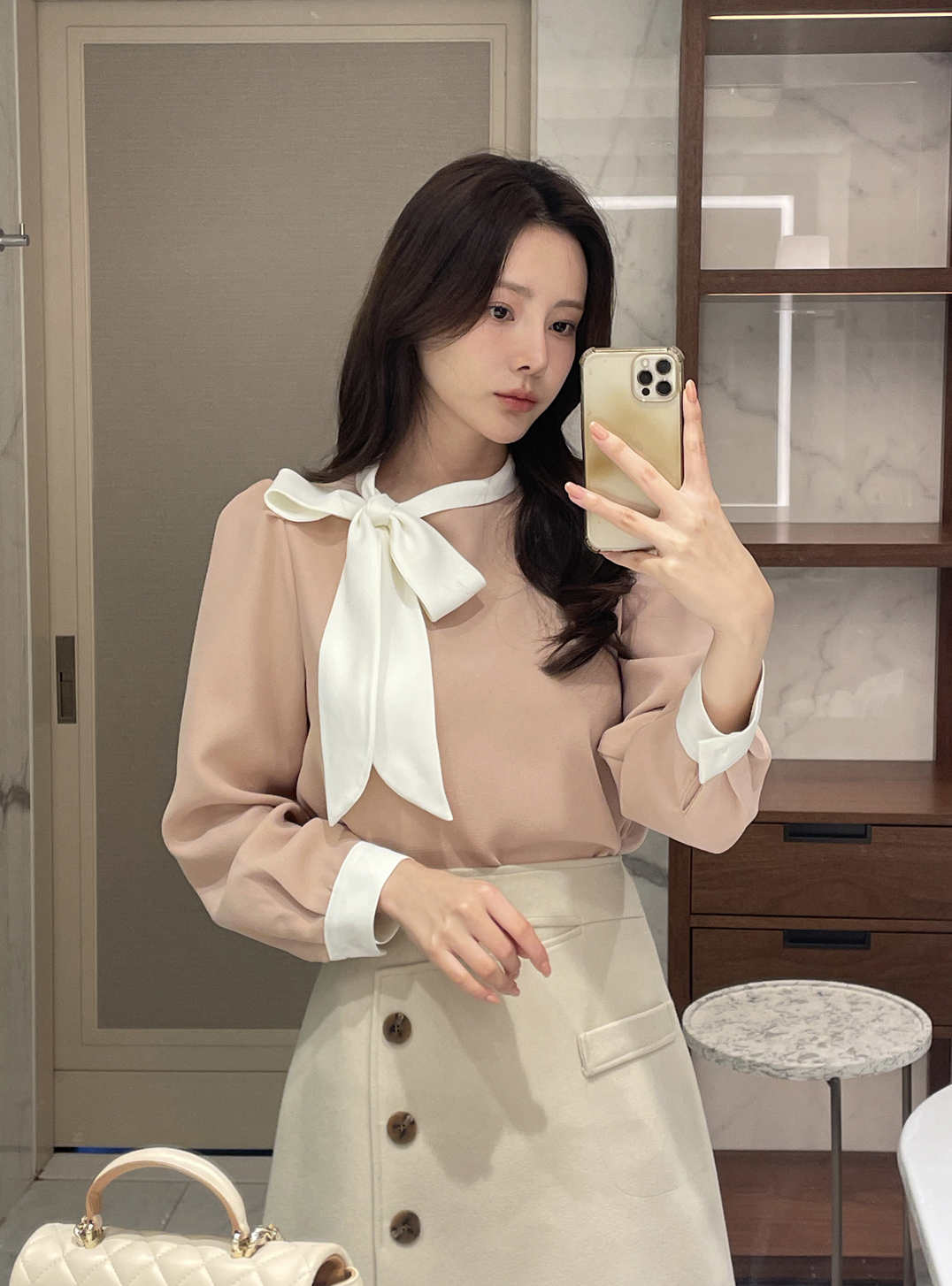 Tessa 撞色領巾襯衫 [ 2色 / Free ]