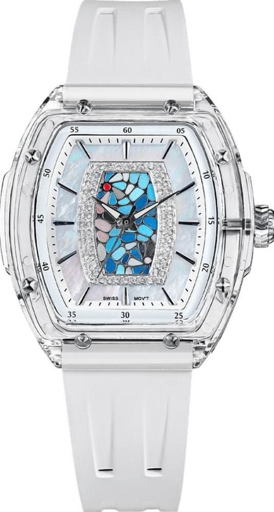 萬年鐘錶 - TSAR BOMBA 機械公爵  酒桶型貝殼錶盤塑膠錶圈氟矽膠女錶  TB8219L-03 錶徑 35MM