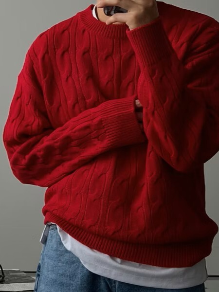 半寬鬆麻花針織衫