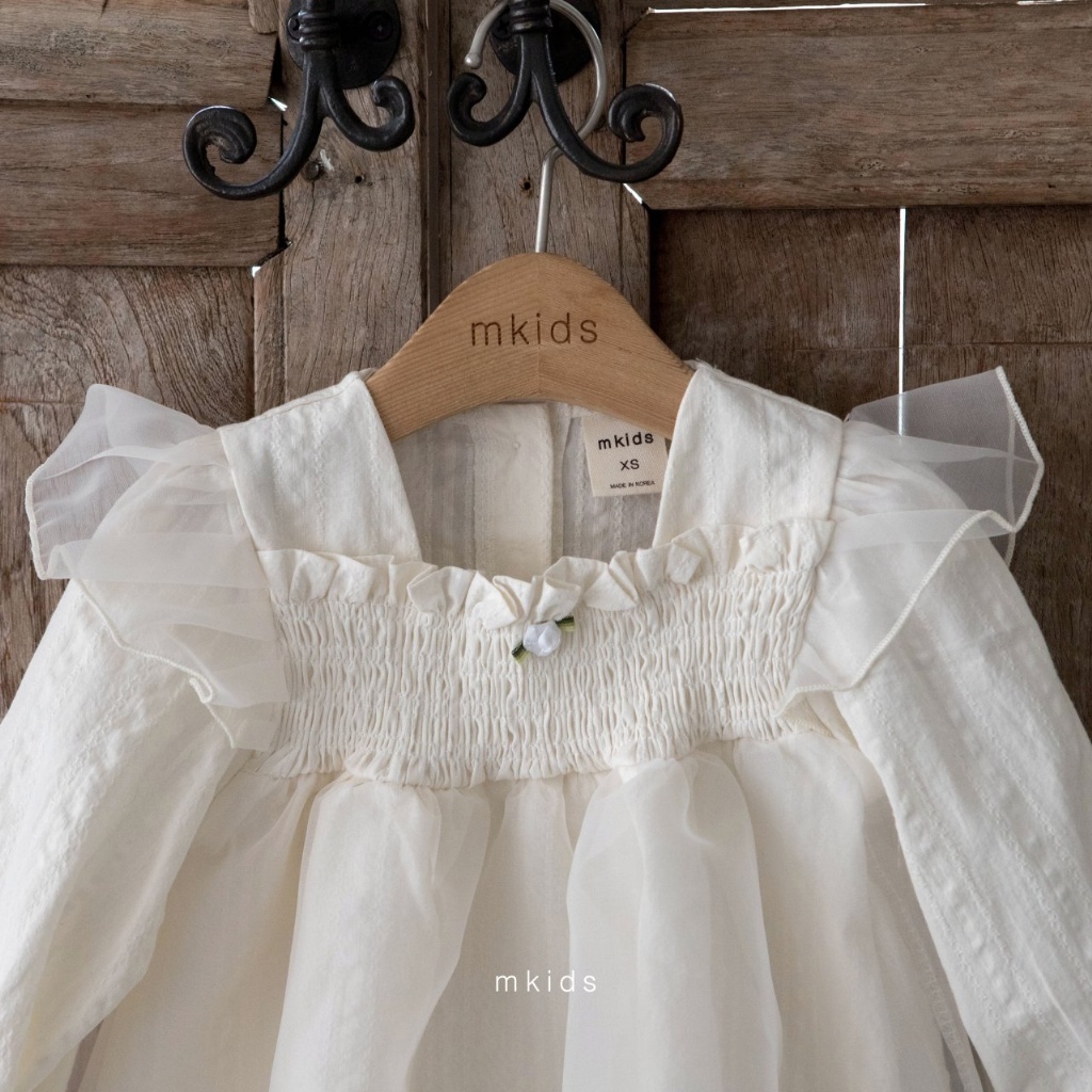正韓春Mkids  小玫瑰微正式奶油洋裝