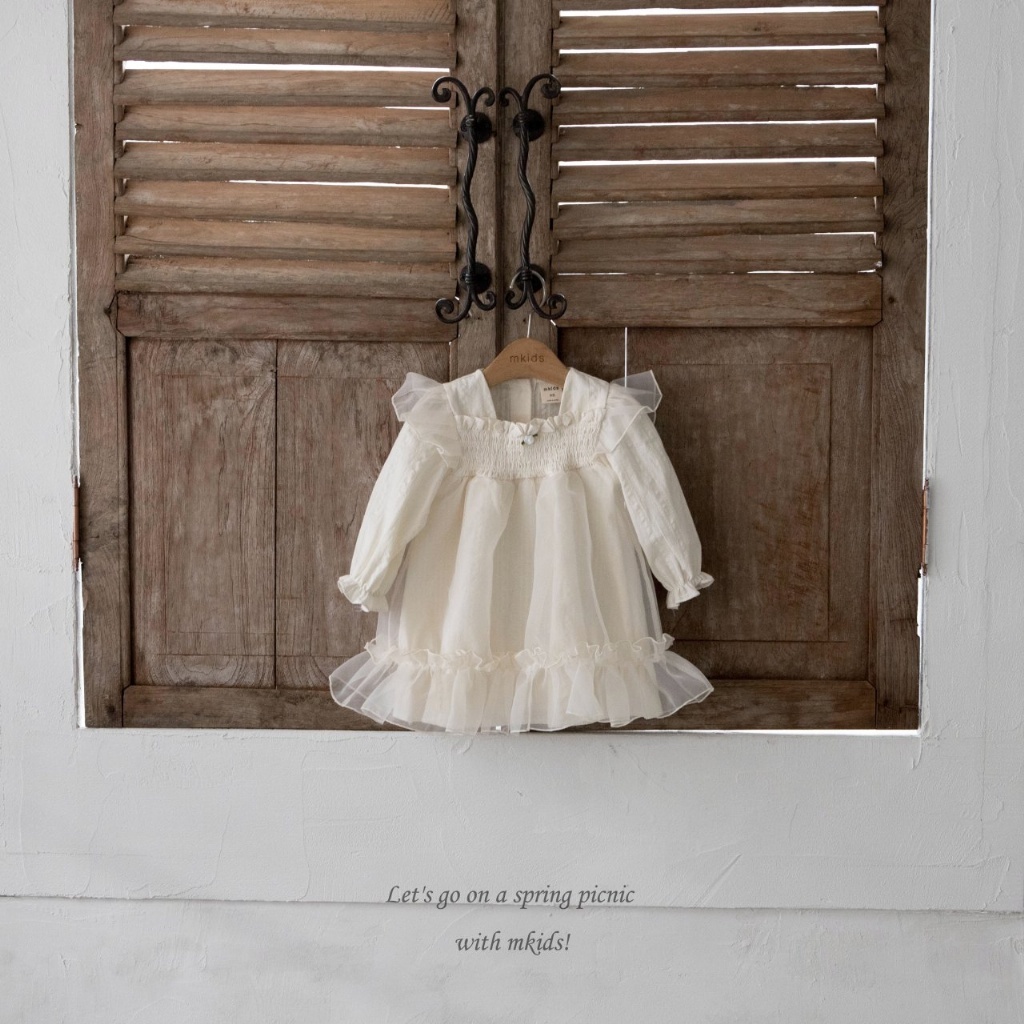 正韓春Mkids  小玫瑰微正式奶油洋裝