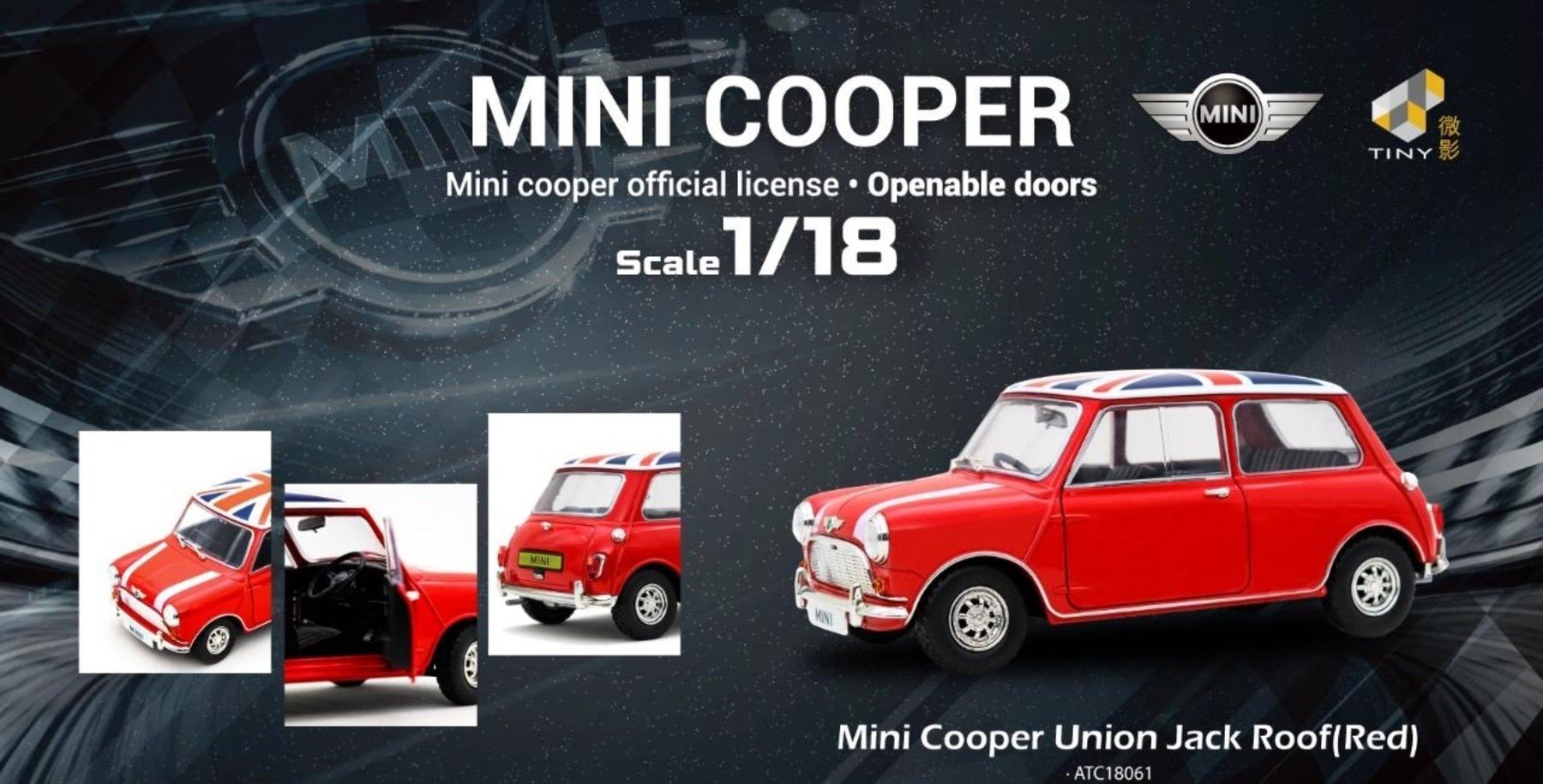Tiny 城市 合金車仔 - 1/18 Mini Cooper 英國旗頂 (紅)