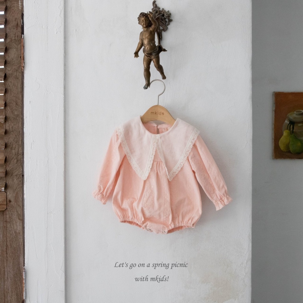 正韓春Mkids 嫩嬰兩色雕花包屁衣