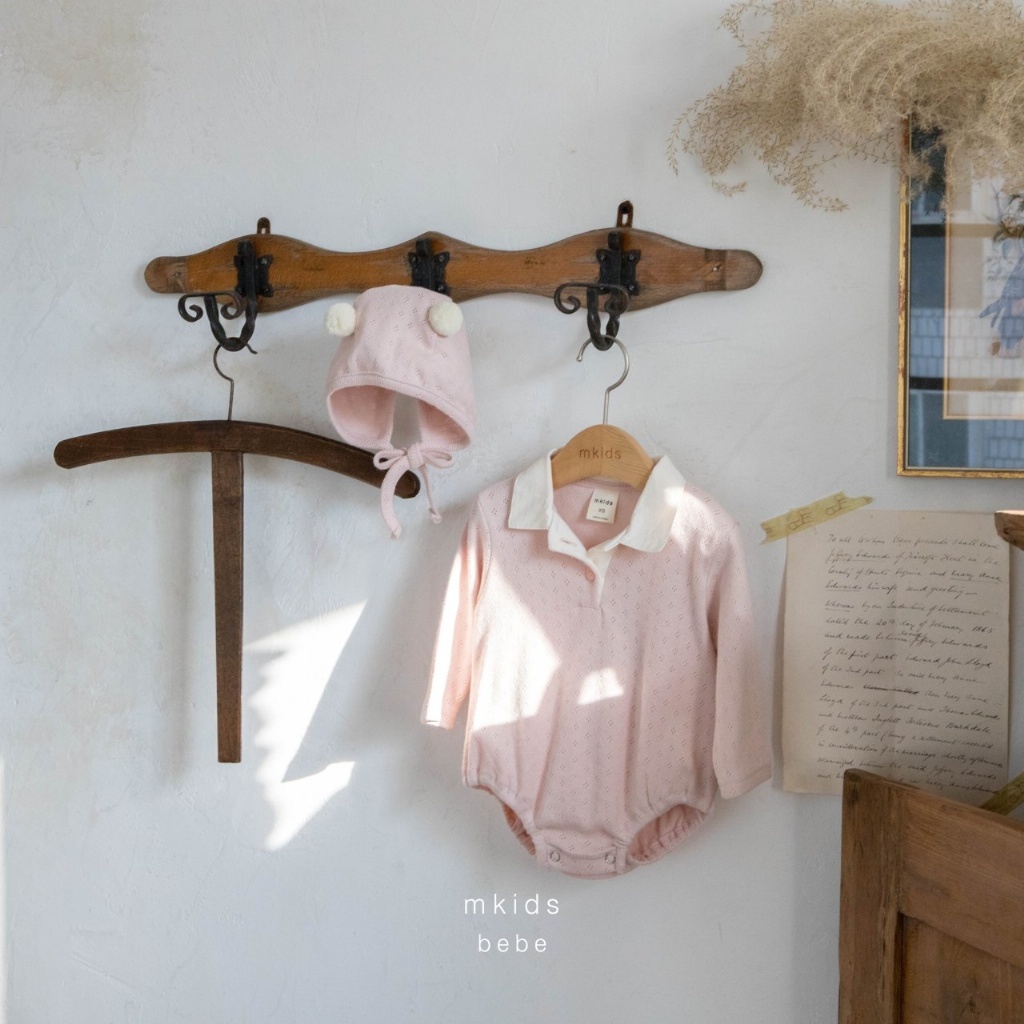 正韓春Mkids三色球球綁帶帽