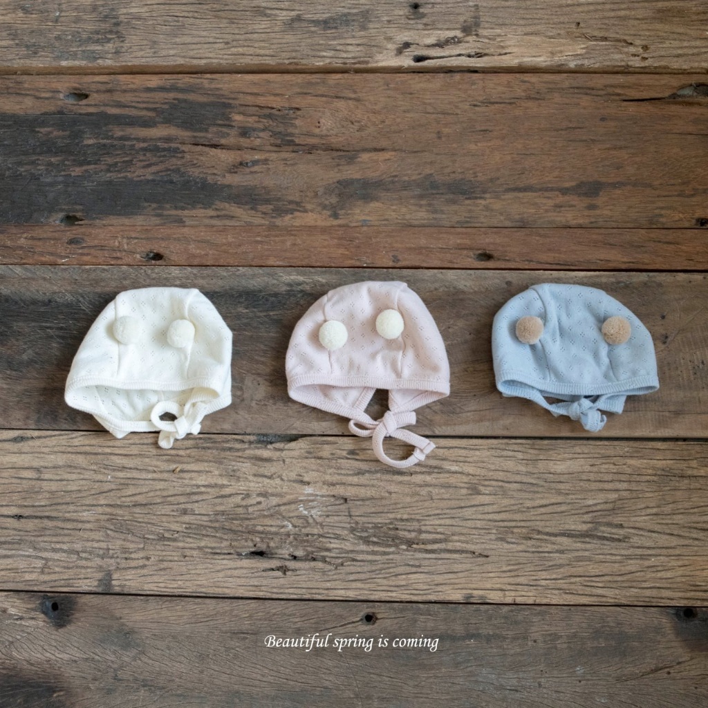 正韓春Mkids三色球球綁帶帽