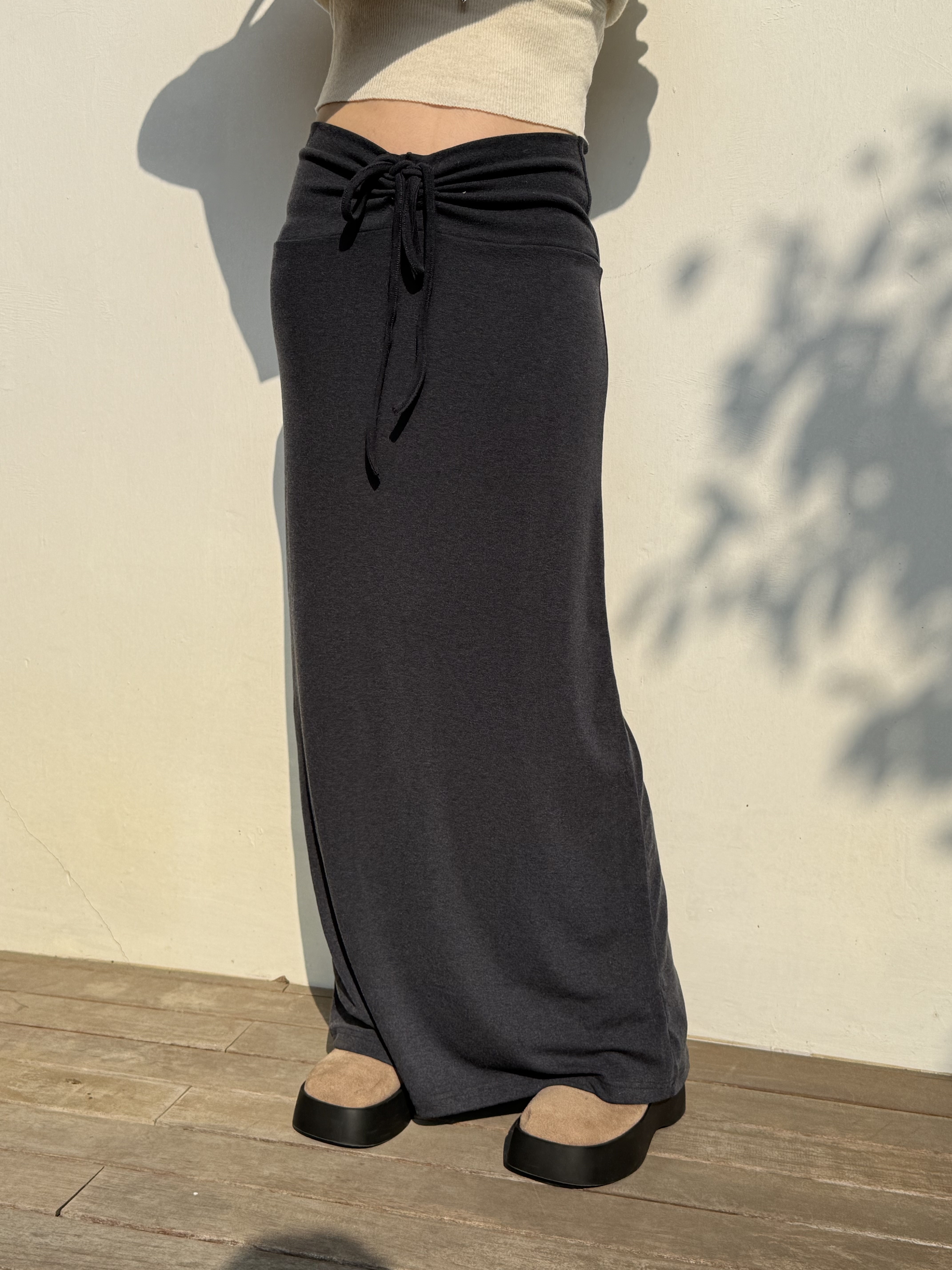 (訂購)小性感抽繩長半裙 SK260121(深灰)