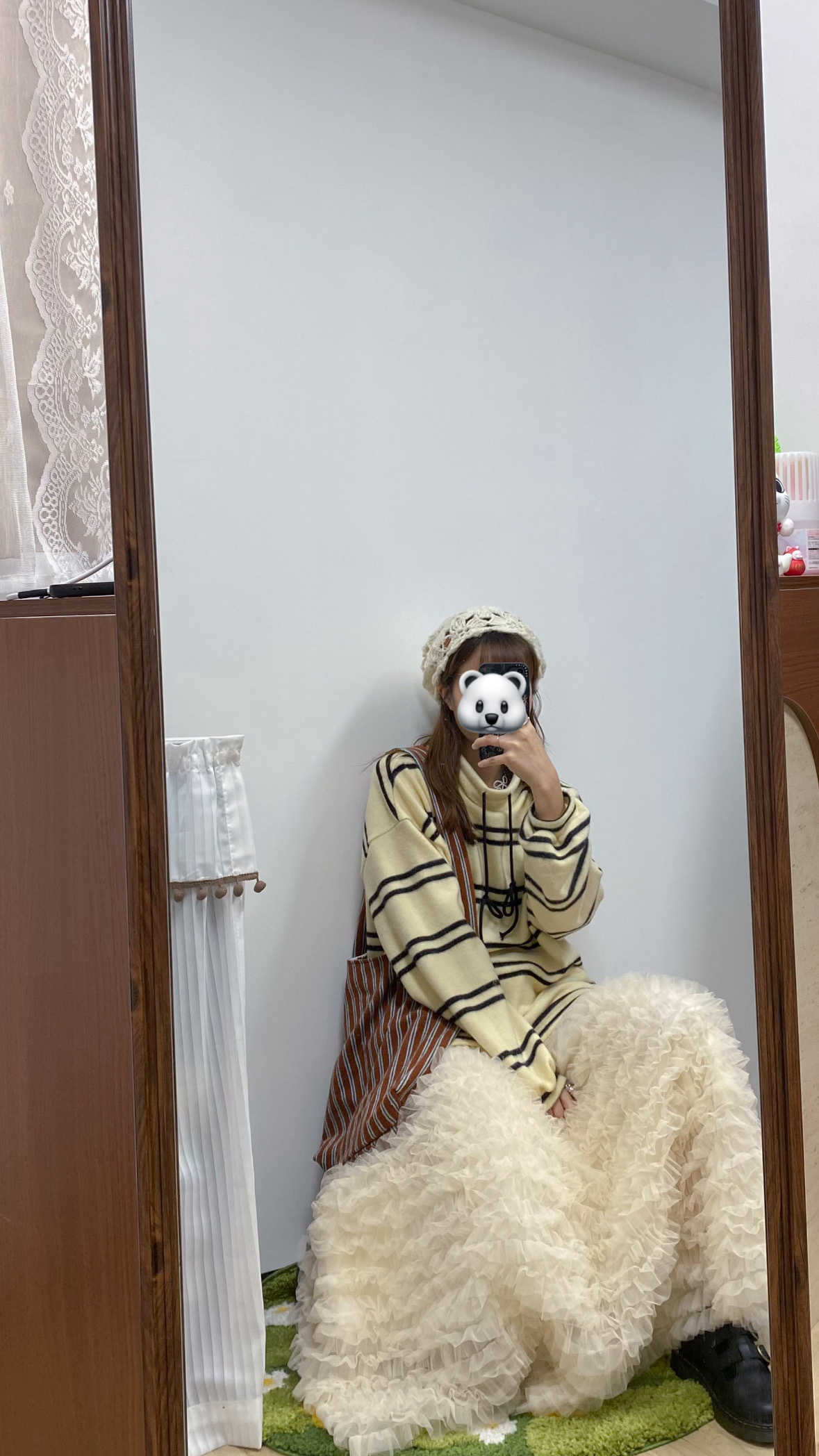 高領間條冷衫TOP(米/灰)