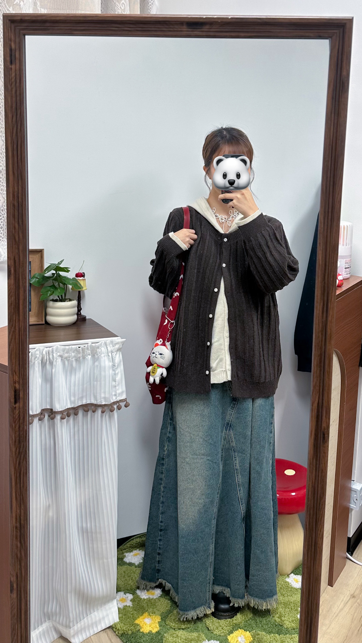 假兩件拼色外套連HOODIE(紅色/啡色)