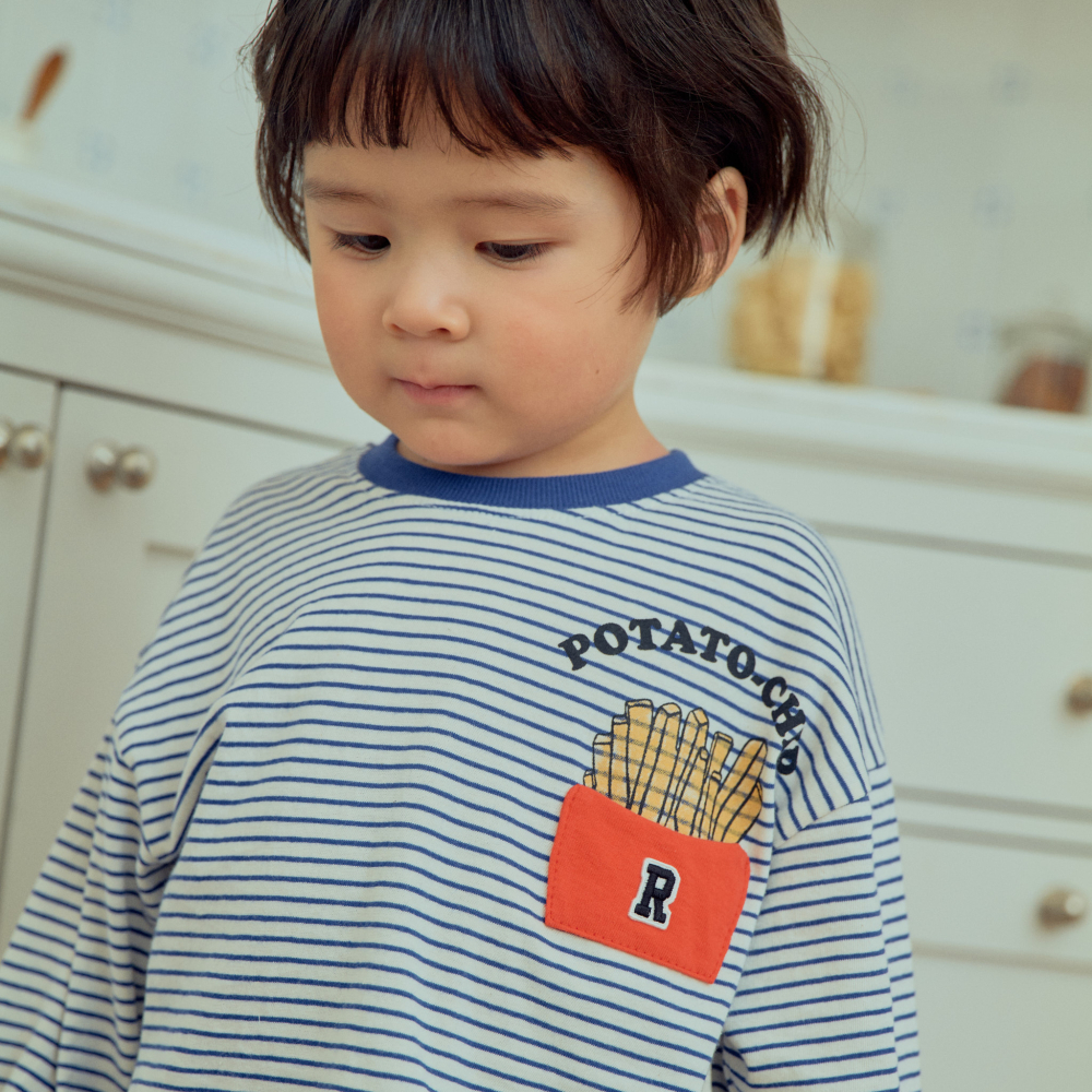 90-140 薯條口袋條紋上衣 2色