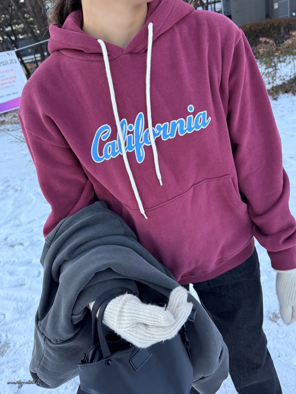 正韓酒紅加州刷毛帽T