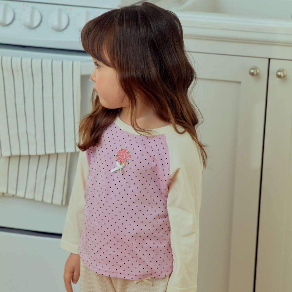 90-140 點點花朵拼色上衣 2色