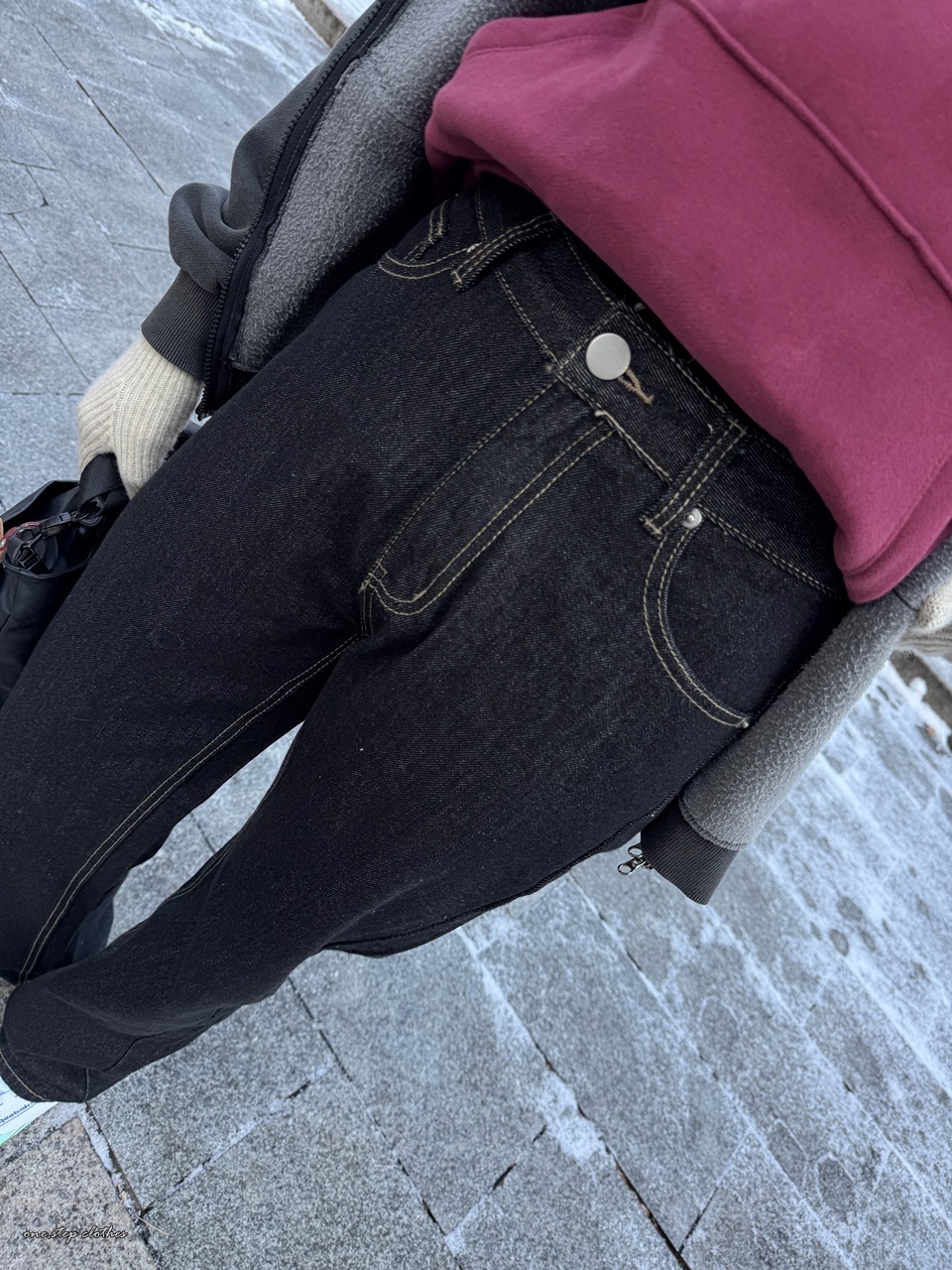 正韓藍黑車線慵懶直筒褲