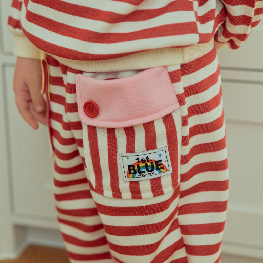 90-140 釦飾口袋條紋褲 2色