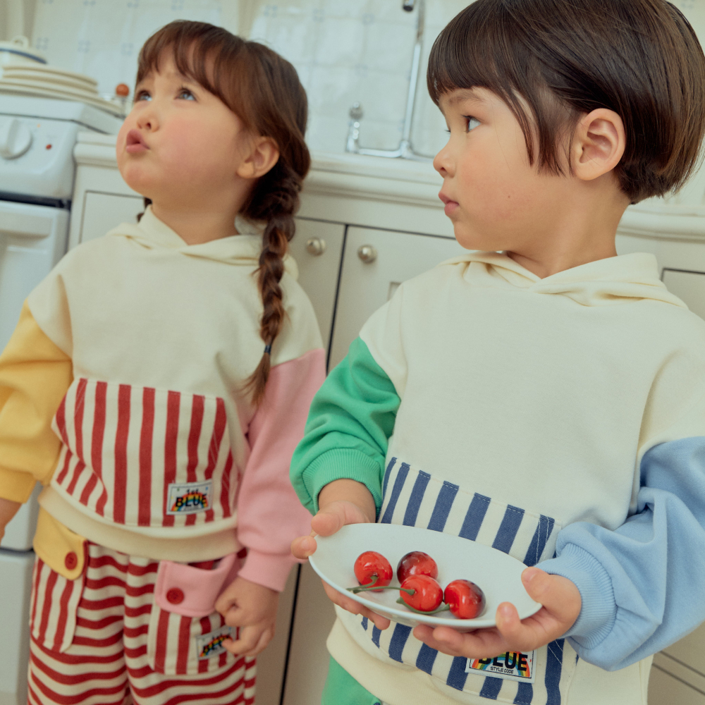 90-140 條紋補丁帽T 2色