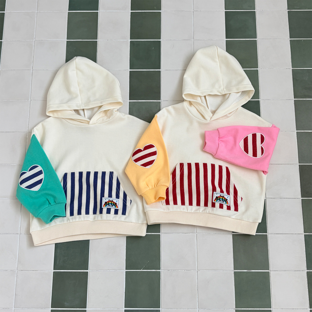 90-140 條紋補丁帽T 2色