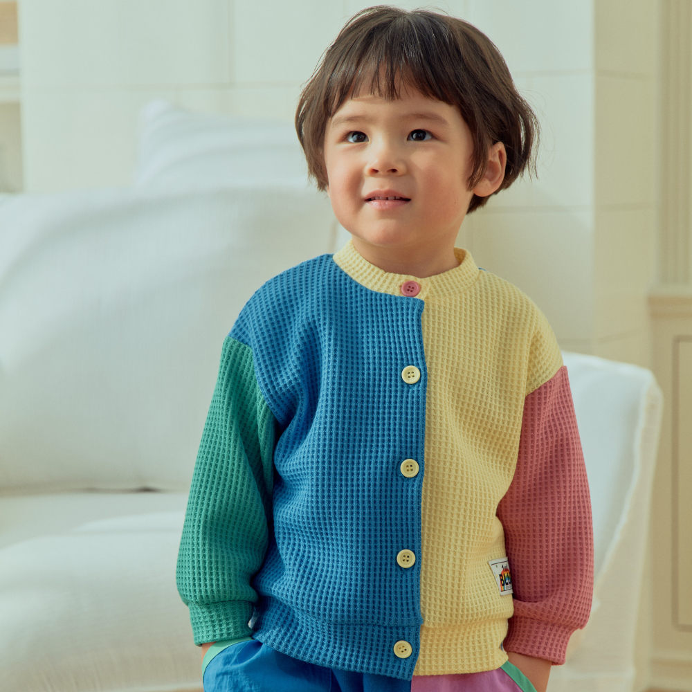 90-140 華夫格拼色外套 2色