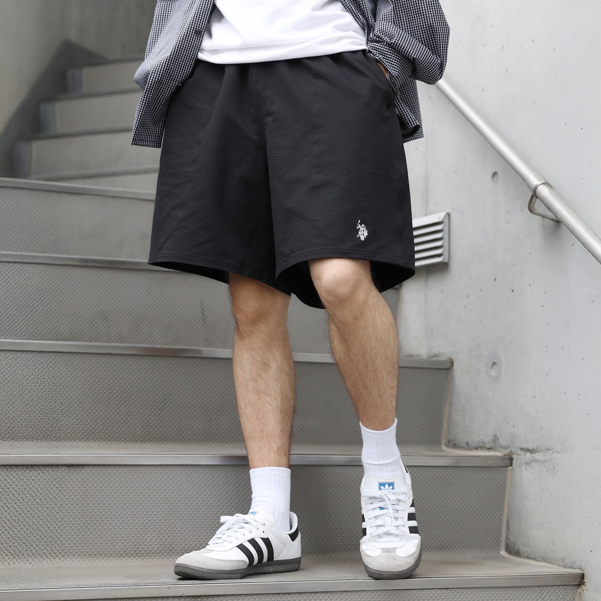 U.S.POLO ASSN - 別注 ワンポイント刺繍バギーショーツ シアサッカー/ナイロン