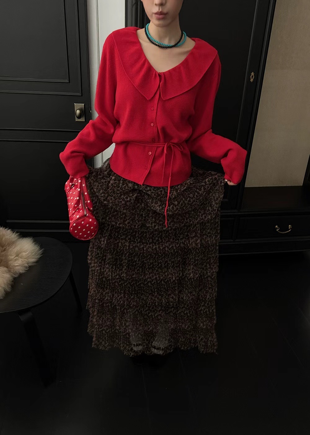 25A204 本期推薦! 歐洲旅行 10%cashmere荷葉領軟針織排釦上衣