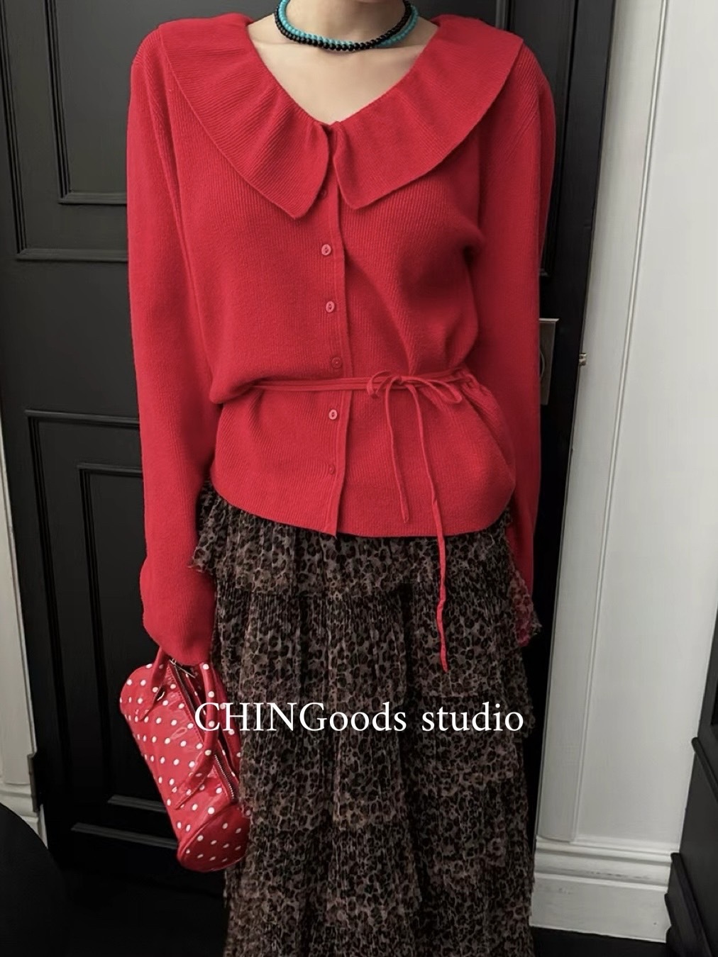 25A204 本期推薦! 歐洲旅行 10%cashmere荷葉領軟針織排釦上衣