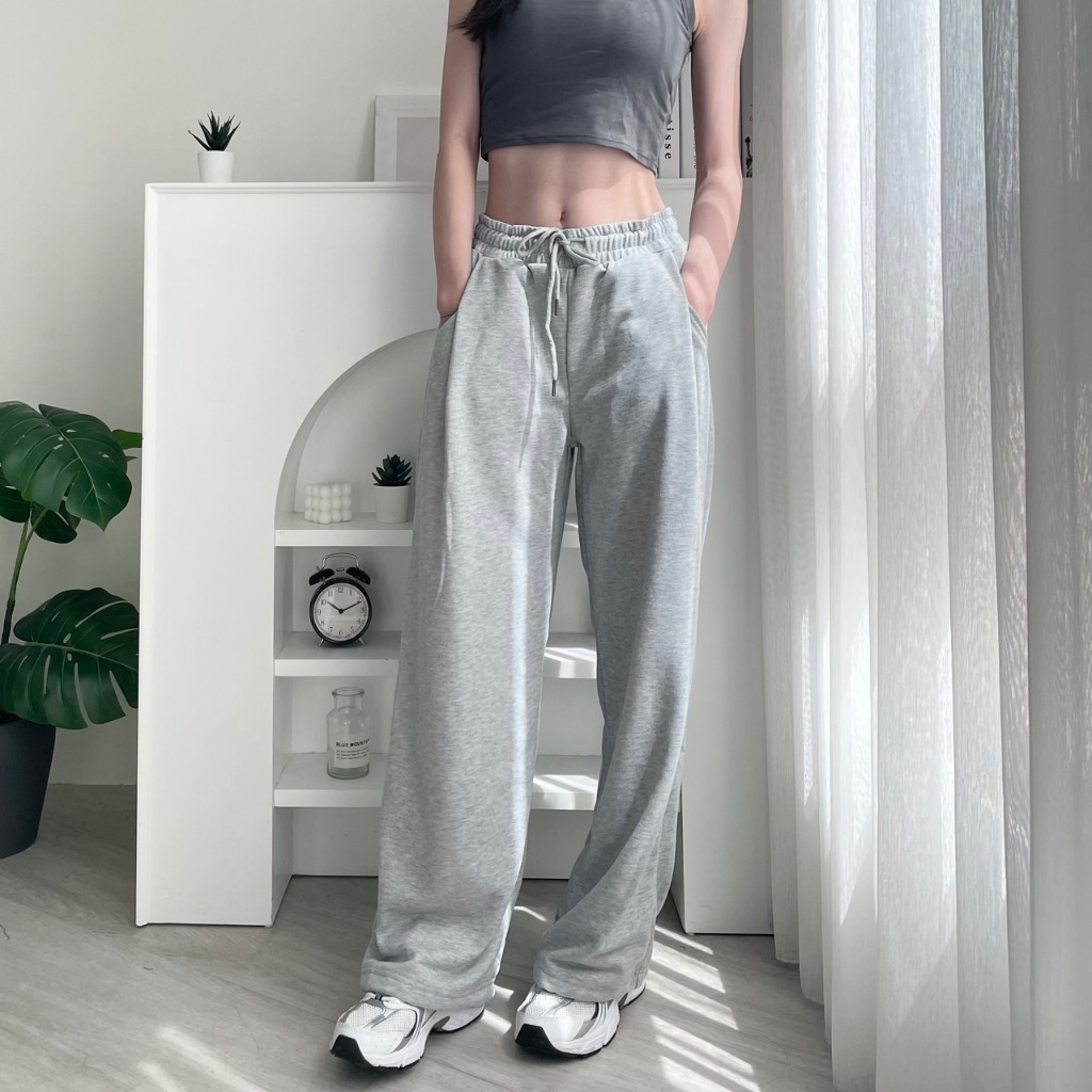 長腿神褲 韓國休閒棉褲 落地棉褲 闊腿 寬褲 修身款 顯瘦 寬褲 男女皆可 下擺可縮1743