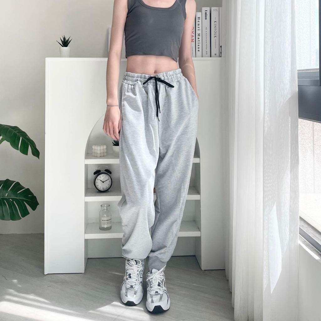 無刷毛休閒棉褲 縮口棉褲 素色棉褲 修身款 抽繩 棉質長褲 棉褲 長褲 四季都適合 1666