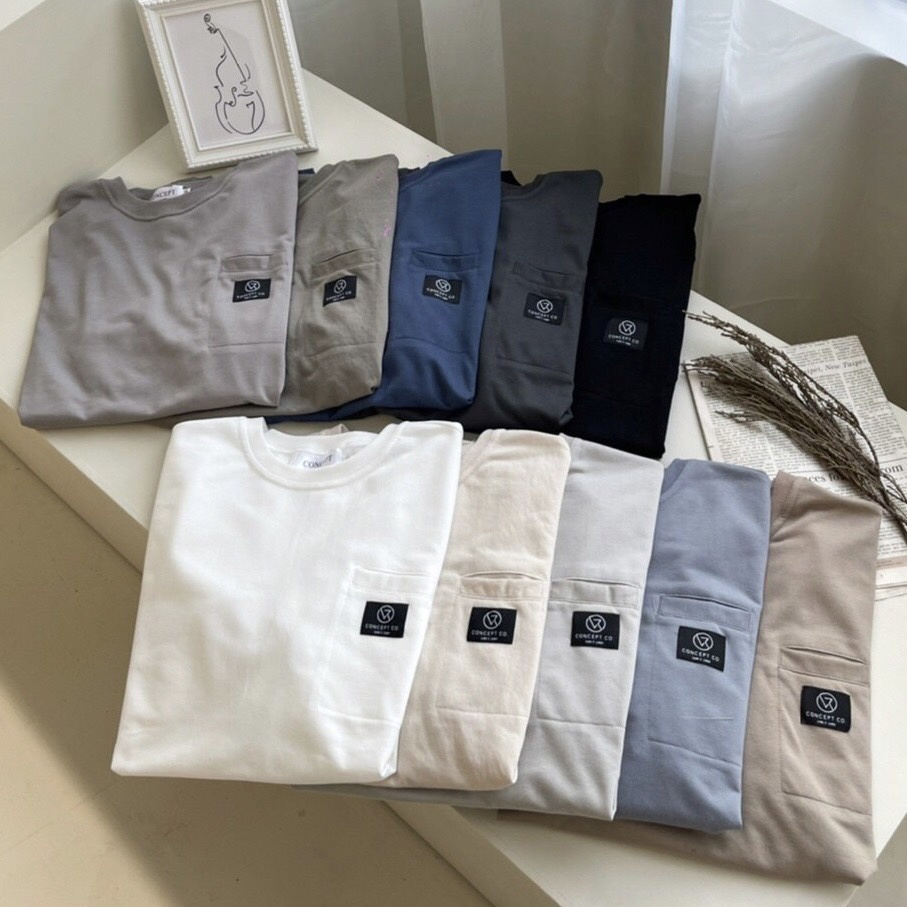 韓國Concept細絨布小標口袋短T 口袋T 素面 短袖 工裝 細絨布 短T 18619