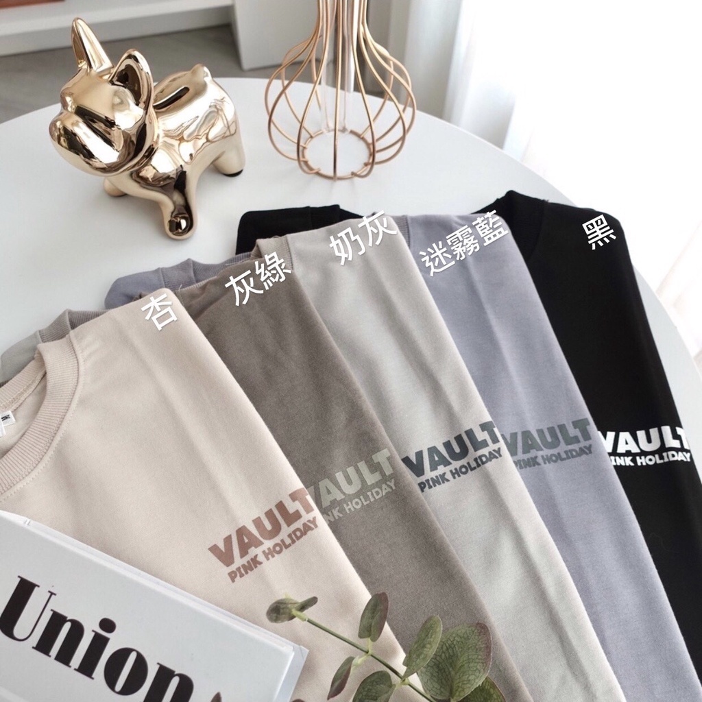 韓國!細絨布材質 VAULT 短Tee 短袖 短袖上衣 短袖 寬鬆 落肩 情侶 素T 小標 80048